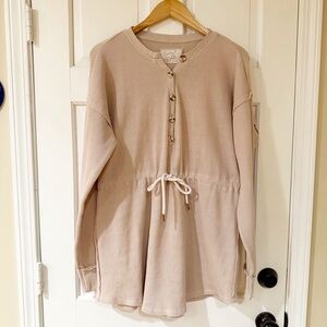 Grey State waffle knit drawstring tunic dress